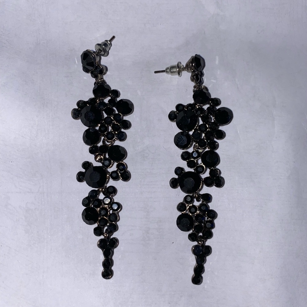Black rhinestone 3” dangle earrings